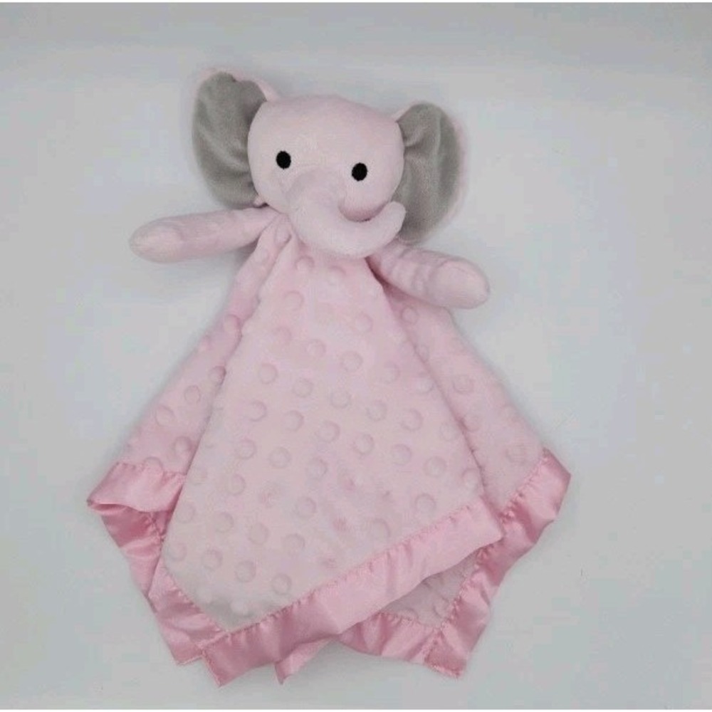 Pink Elephant Baby Lovey Security Blanket ‎ Minky Dots Gray Ears Satin Back Trim